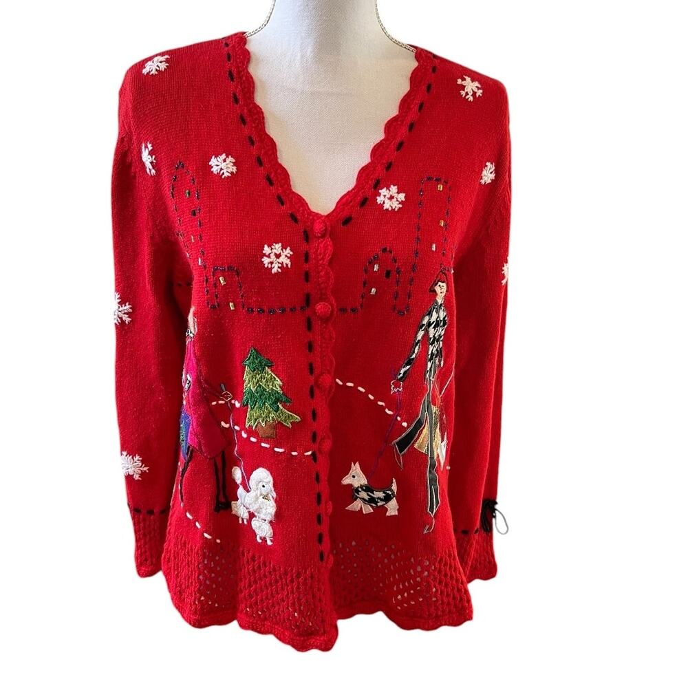 Vintage Holiday Shopper New York Knit Holiday Christmas Cardigan Sweater